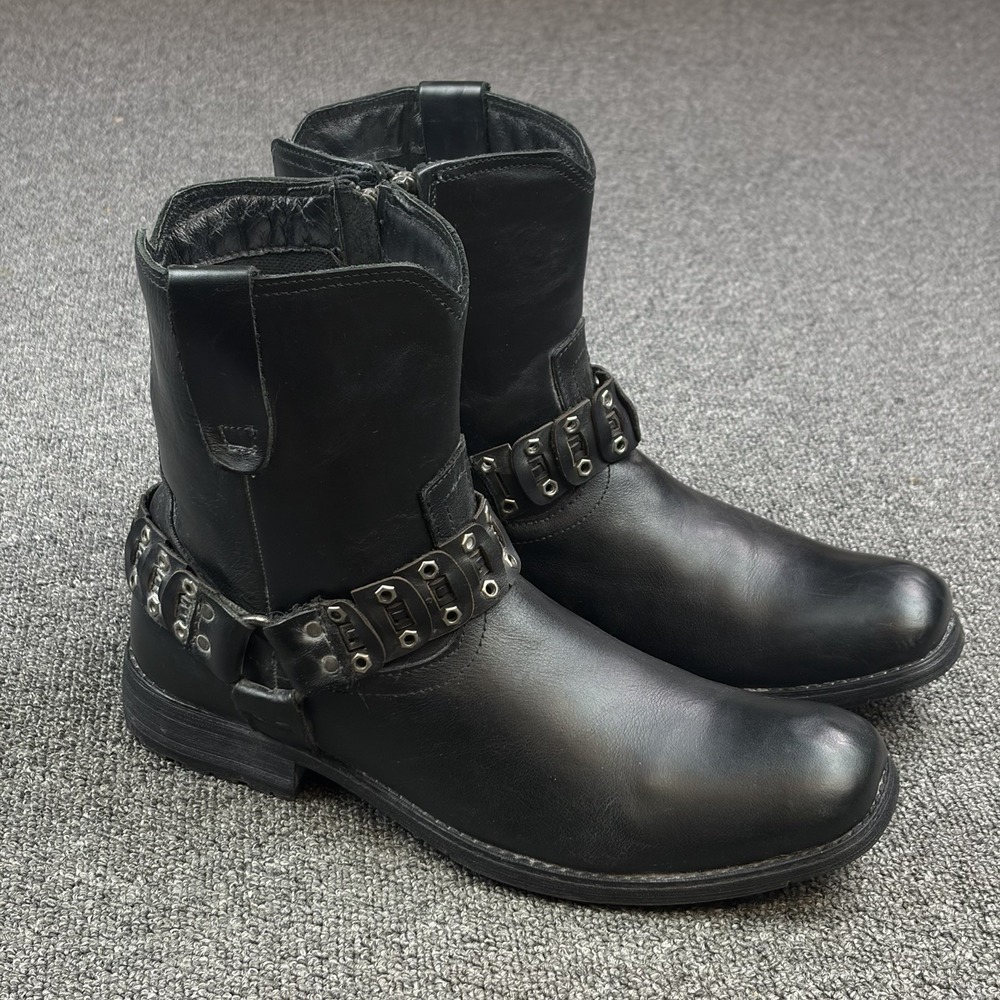 Buckle Black Moto Harness Boots Mens US 8 UK 7 Black Leather Biker Engineer